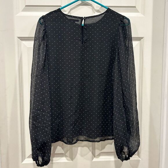 Who What Wear Black and White Polka Dot Balloon Sleeve Size Medium - Picture 6 of 6